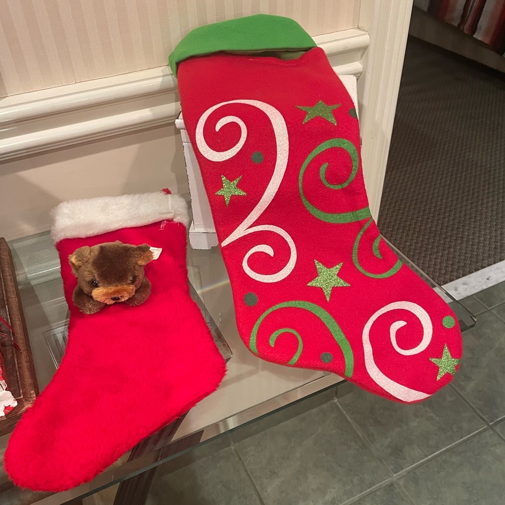 🛍️2 for $30🛍️Red Christmas Stockings with one with Green Accents